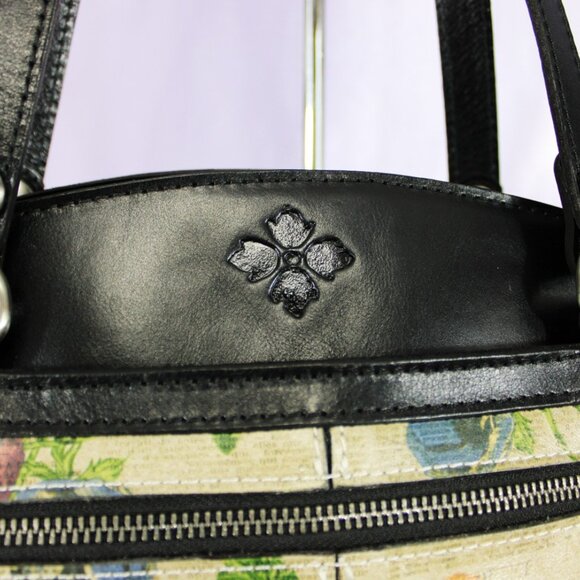 Patricia Nash Floral Print Leather Trim Tote Bag Black Tan Zip Top NWOT - Picture 11 of 13